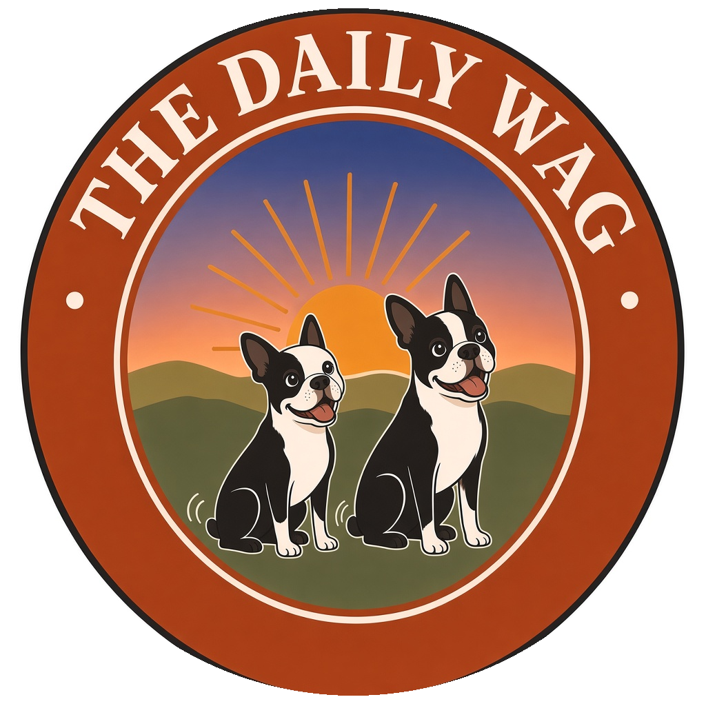 The Daily Wag logo: two Boston terriers watching a sunrise